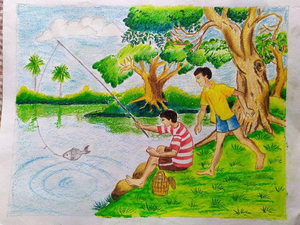Fishing Scenery Drawing | Village scenery drawing Tutorial | Watercolor  paintings nature, Drawing scenery, Abstract art painting
